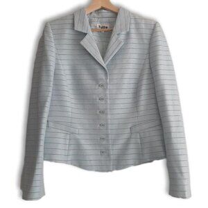 TULLO Germany Stripe Pattern Button Down Blazer Jacket Light Blue Sz L Flawed